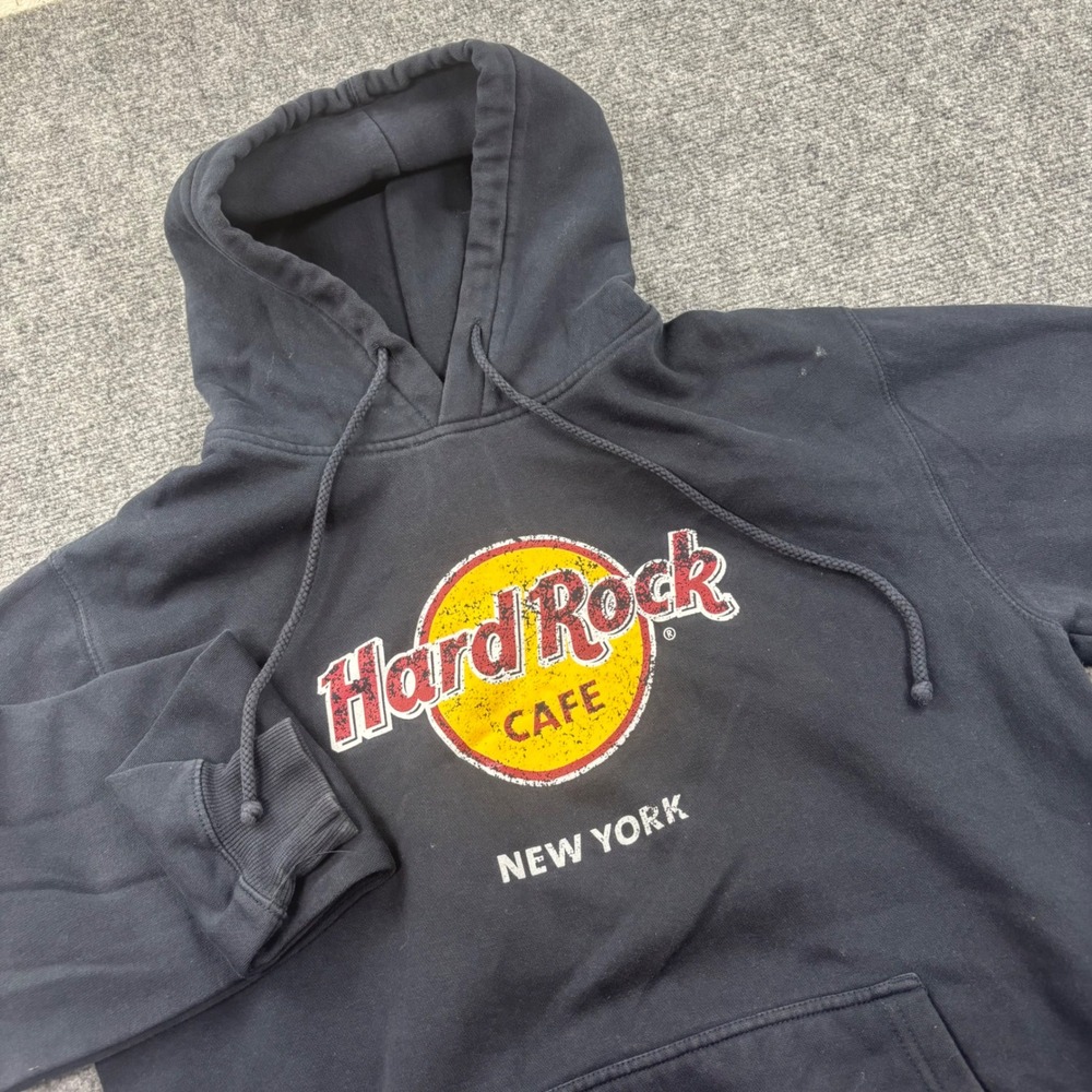 Hard Rock Cafe Hoodie Large Black New York Graphic Pullover Mens